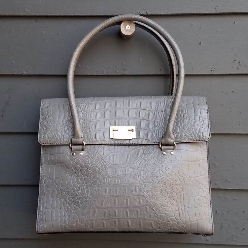 Kate Spade Gray Leather Faux Croc Orchard Valley Sinclair Handbag